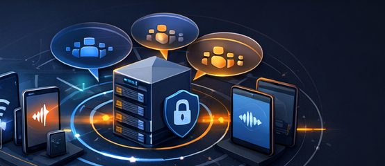 Isometrische Darstellung: Server, Endger&auml;te und Sprachgruppen